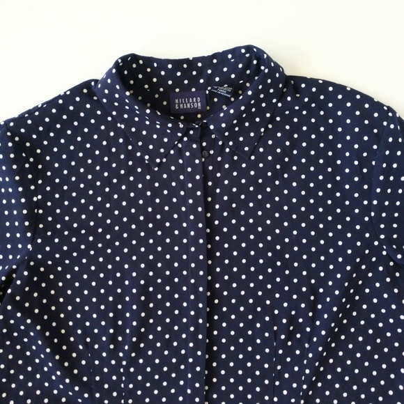 Hillard & Hanson Navy Polkadot Button Down Blouse - Picture 3 of 5